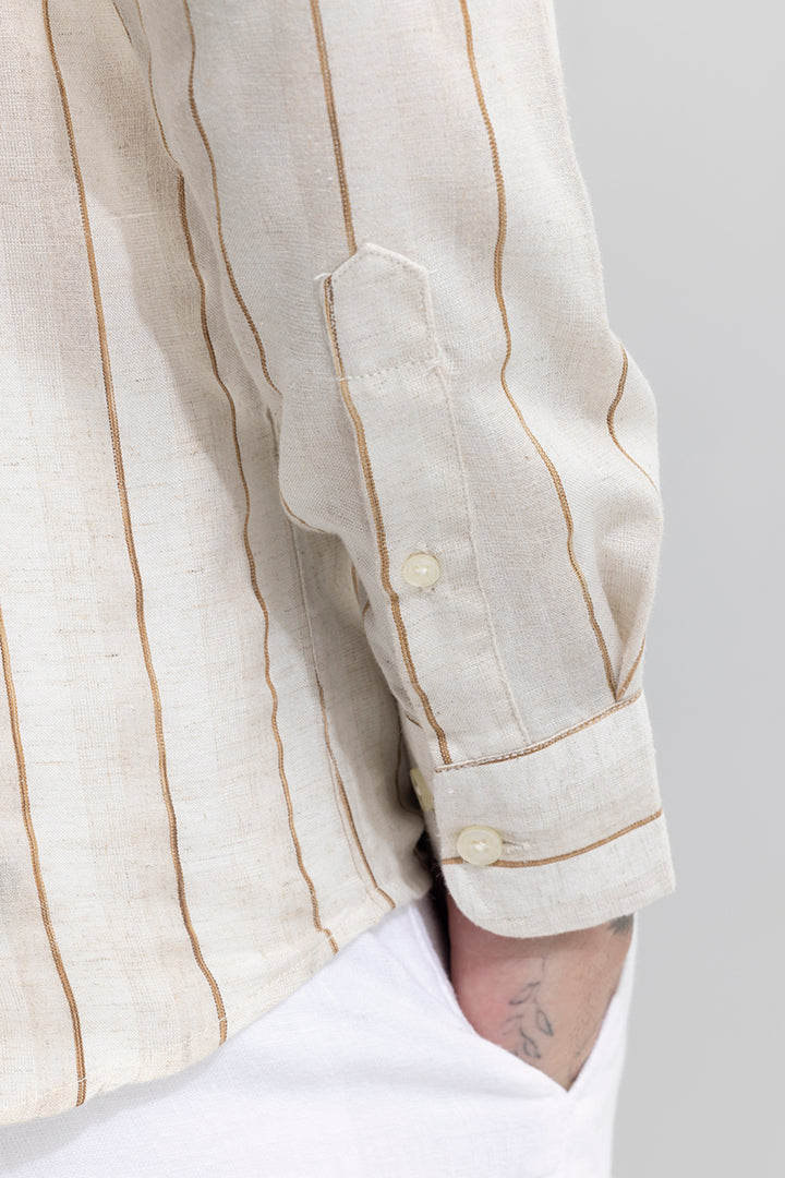 Clasico Dual Stripe Beige Stripe Linen Shirt