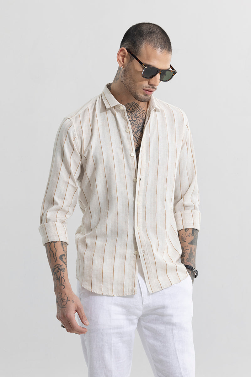 Clasico Dual Stripe Beige Stripe Linen Shirt