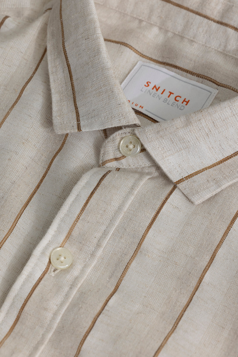 Clasico Dual Stripe Beige Stripe Linen Shirt