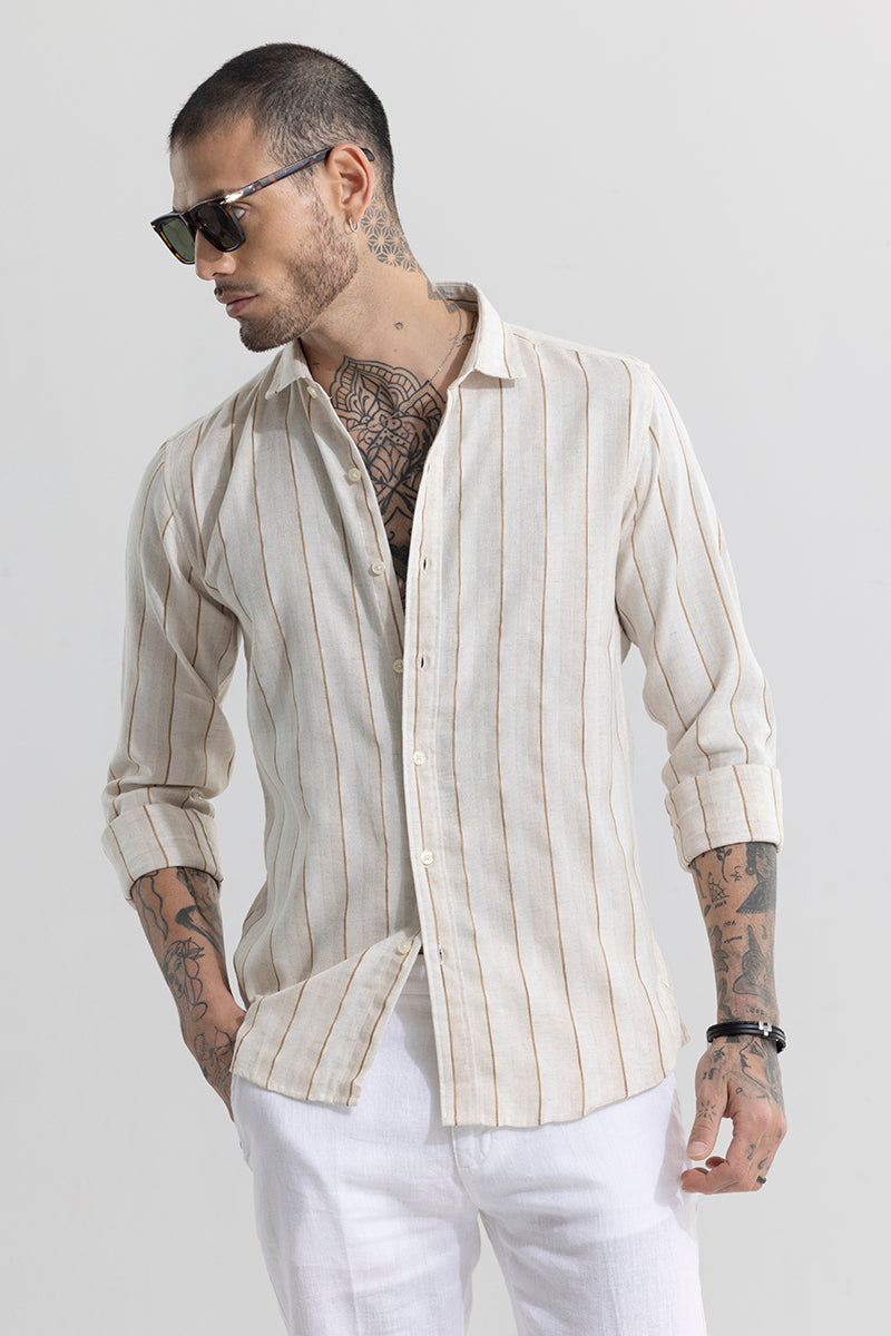 Clasico Dual Stripe Beige Stripe Linen Shirt