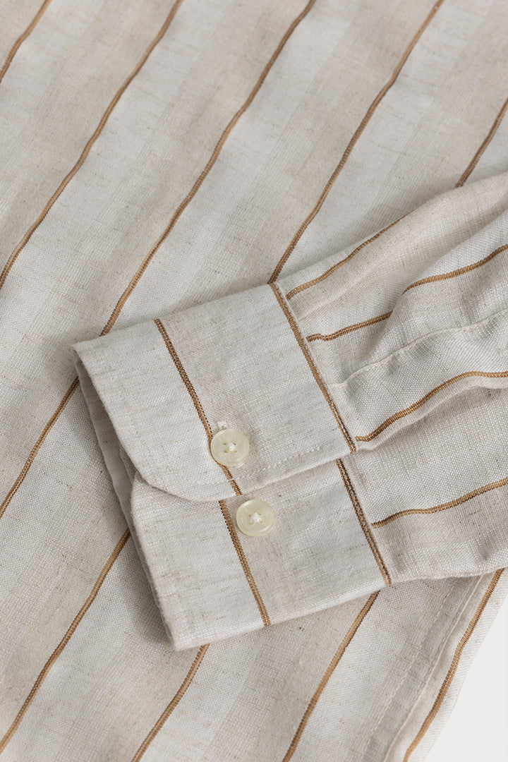 Clasico Dual Stripe Beige Stripe Linen Shirt