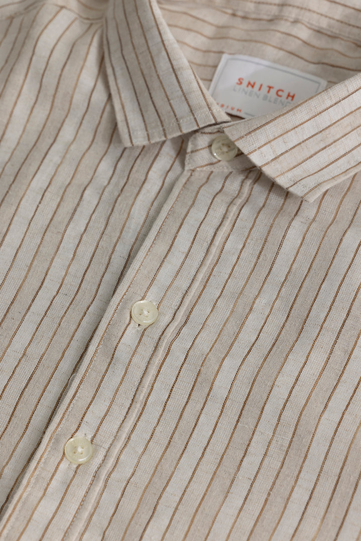 Linear Line Beige Linen Shirt