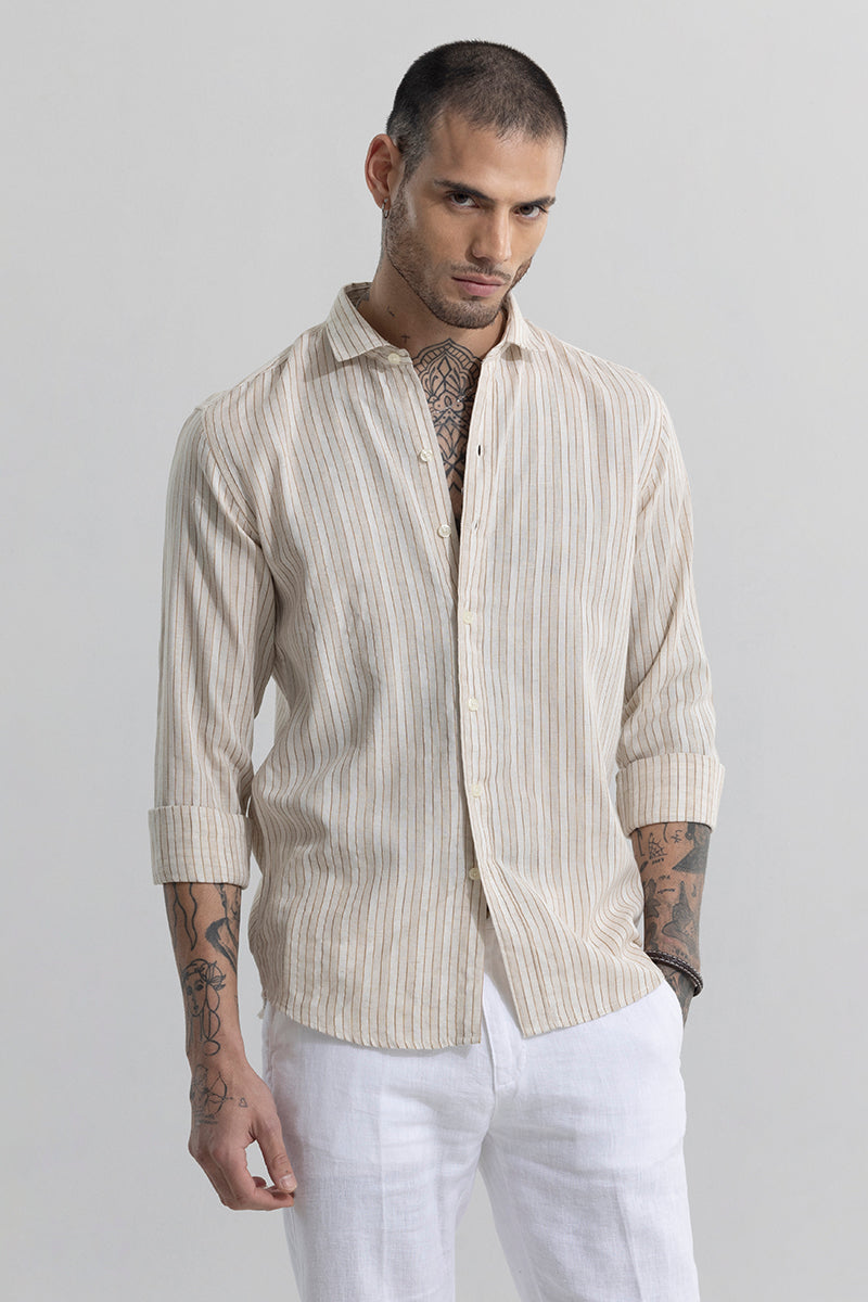 Linear Line Beige Linen Shirt