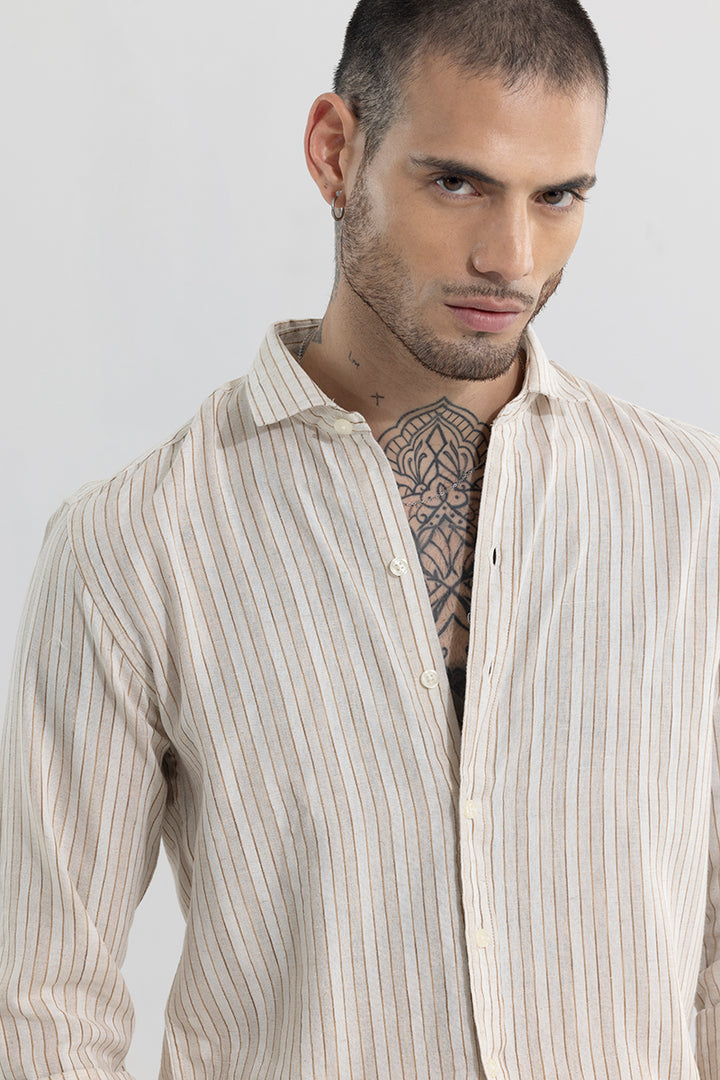 Linear Line Beige Linen Shirt