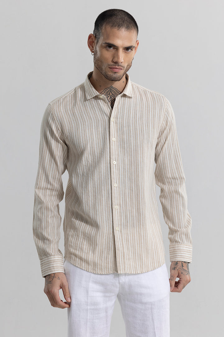 Linear Line Beige Linen Shirt