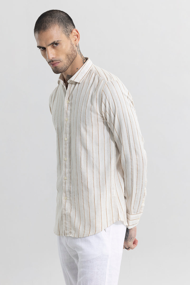 Linear Dual Line Beige Linen Shirt