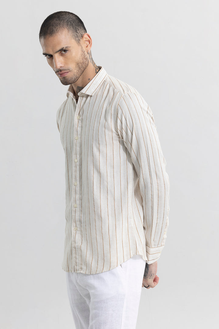 Linear Dual Line Beige Linen Shirt