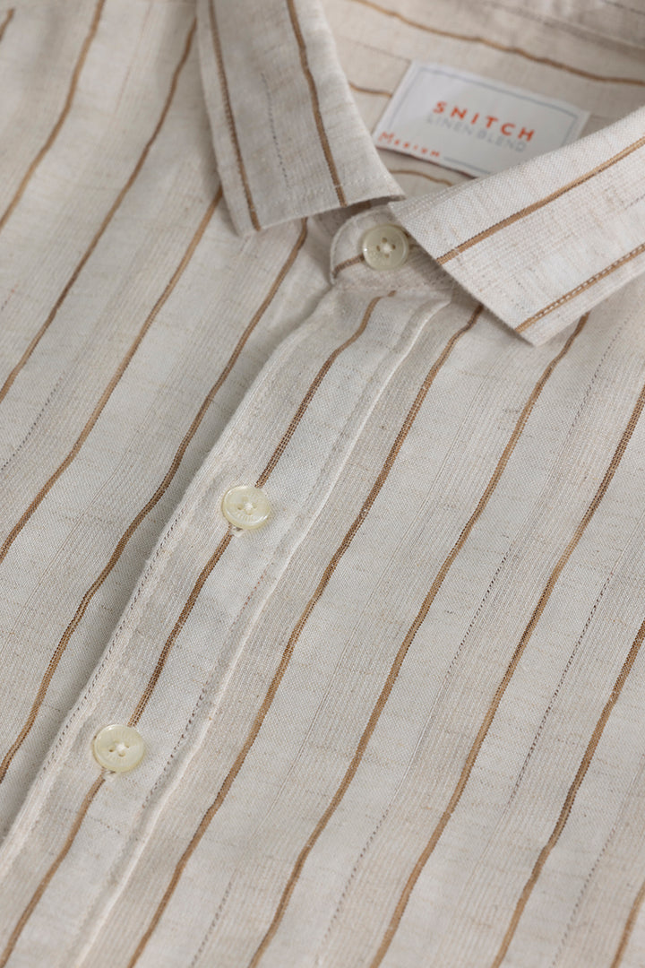 Linear Dual Line Beige Linen Shirt