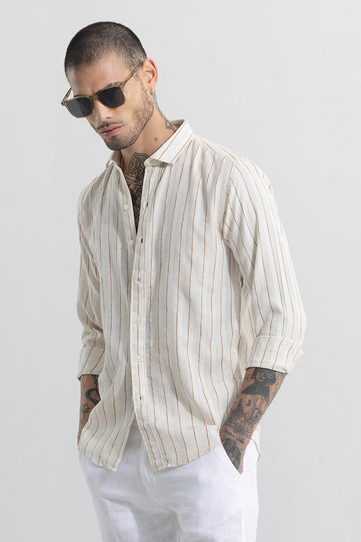 Linear Dual Line Beige Linen Shirt