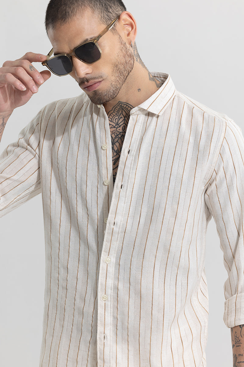 Linear Dual Line Beige Linen Shirt