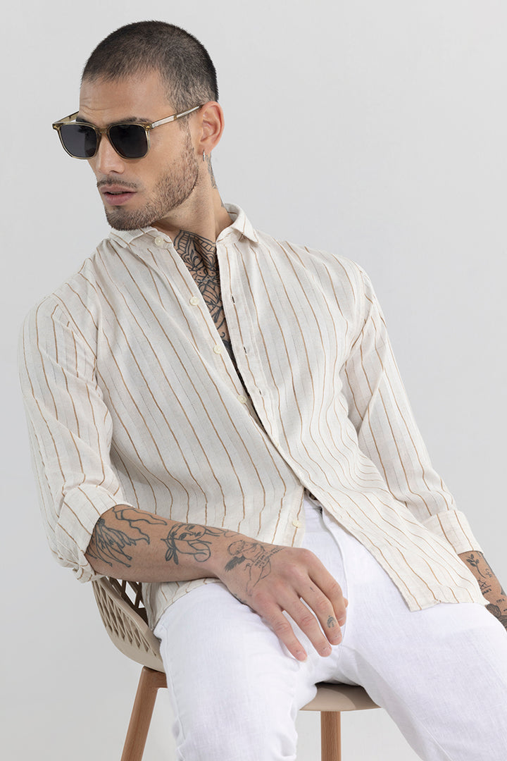 Linear Dual Line Beige Linen Shirt