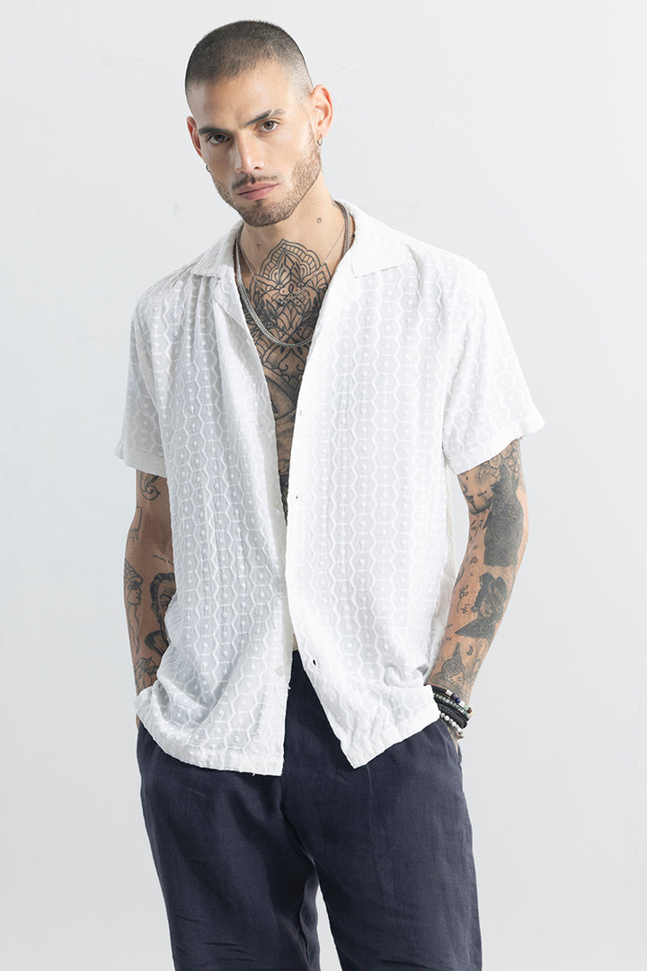 Hexagonic Selfdesign White Shirt