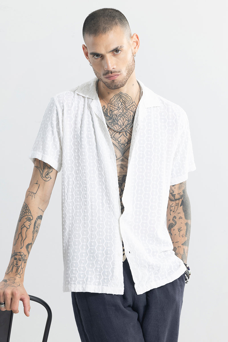 Hexagonic Selfdesign White Shirt