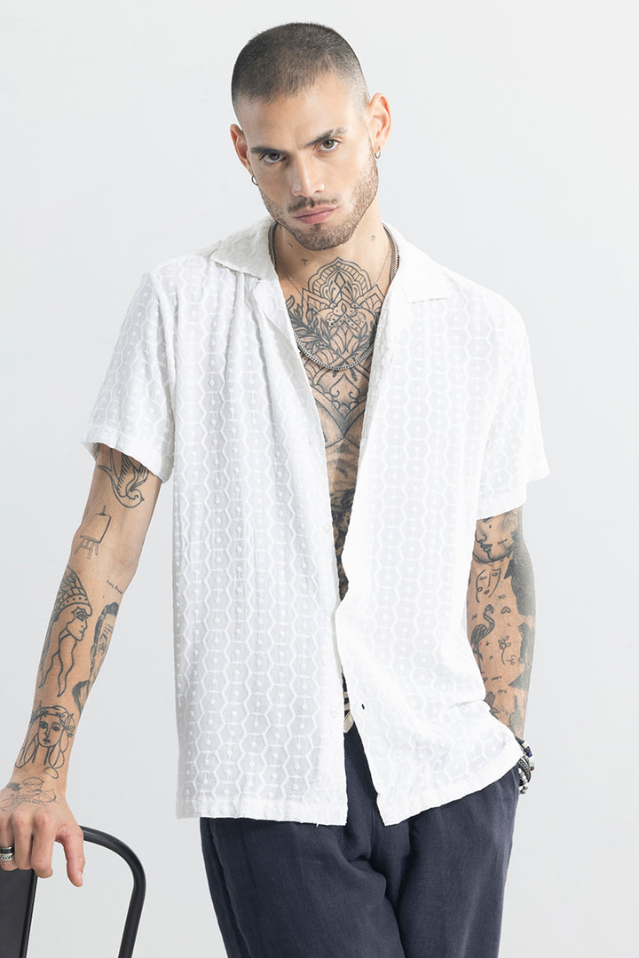 Hexagonic Selfdesign White Shirt