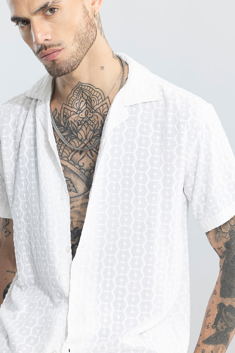 Hexagonic Selfdesign White Shirt