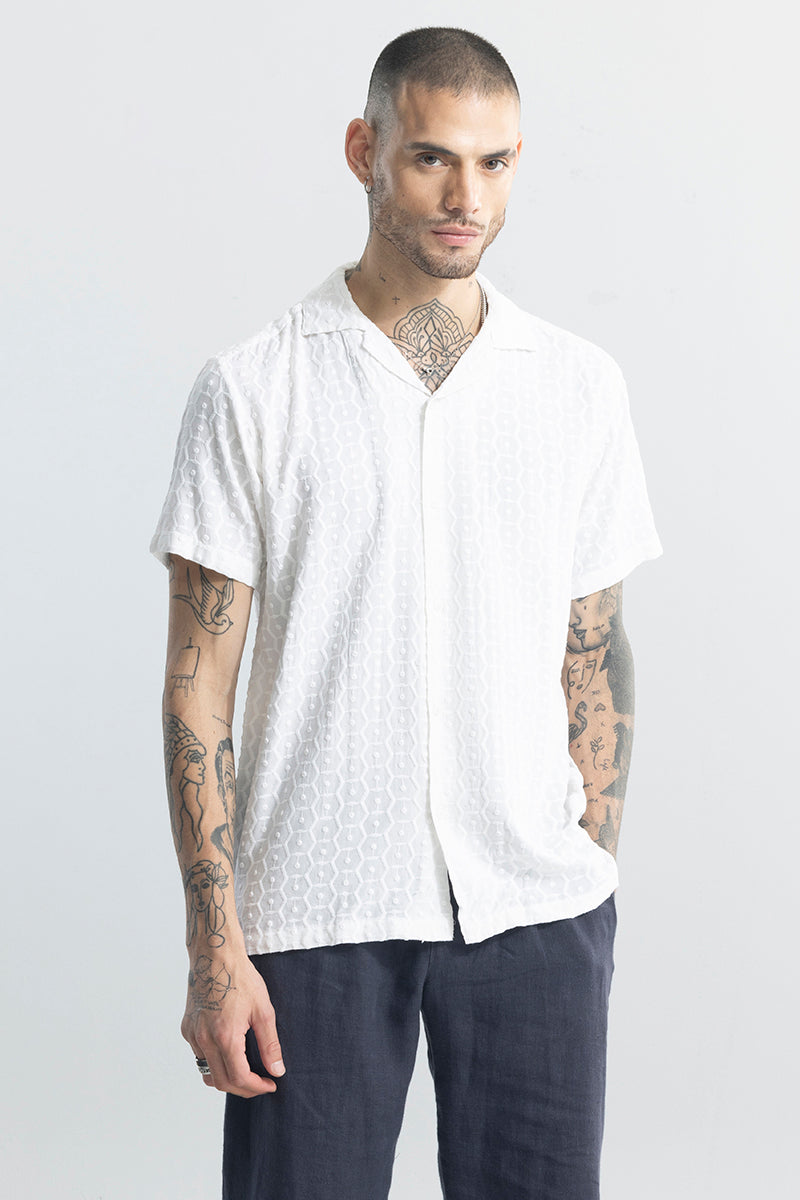 Hexagonic Selfdesign White Shirt