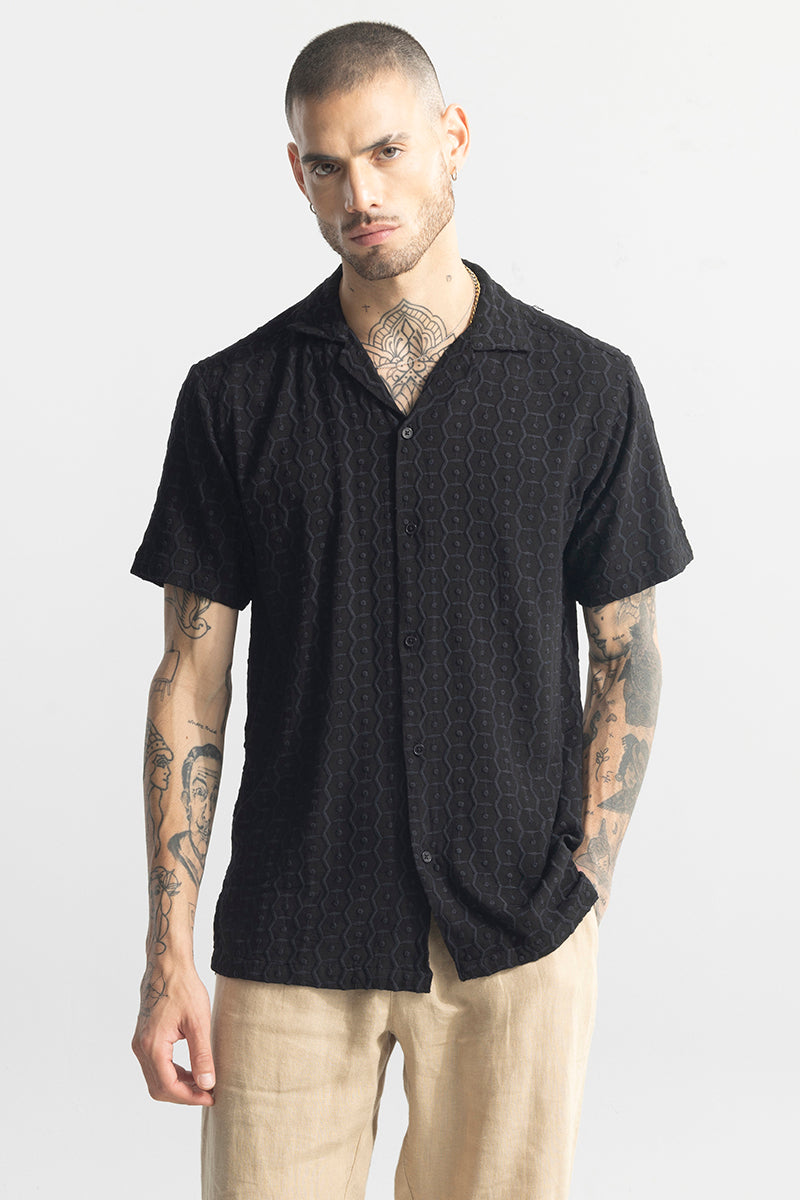 Hexagonic Selfdesign Black Shirt