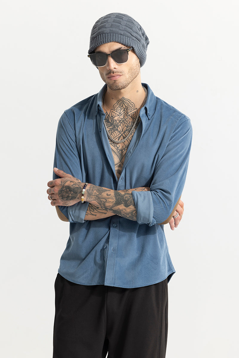 Suede Velvet Blue Shirt