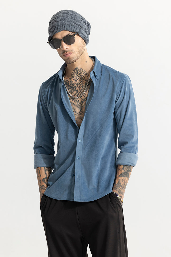 Suede Velvet Blue Shirt