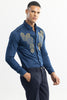 Swirlly Embroidered Aegean Blue Shirt