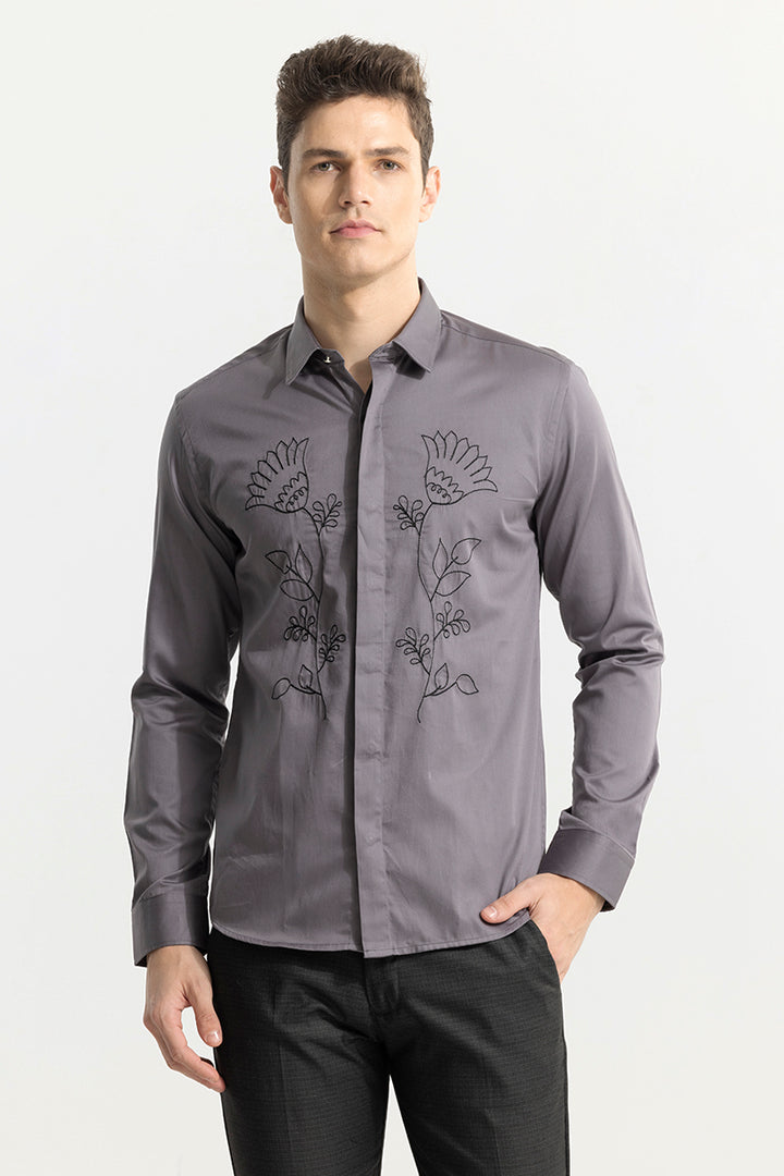 Tulip Embroidery Grey Shirt