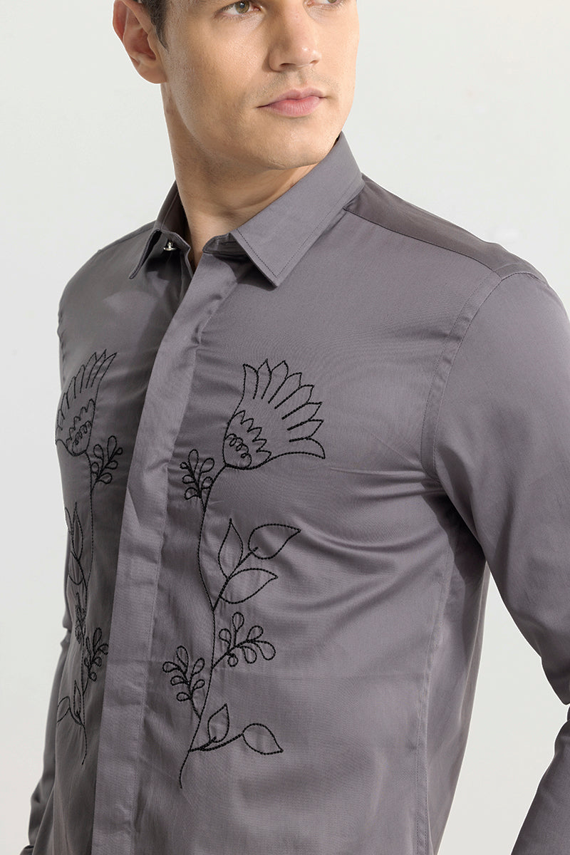 Tulip Embroidery Grey Shirt