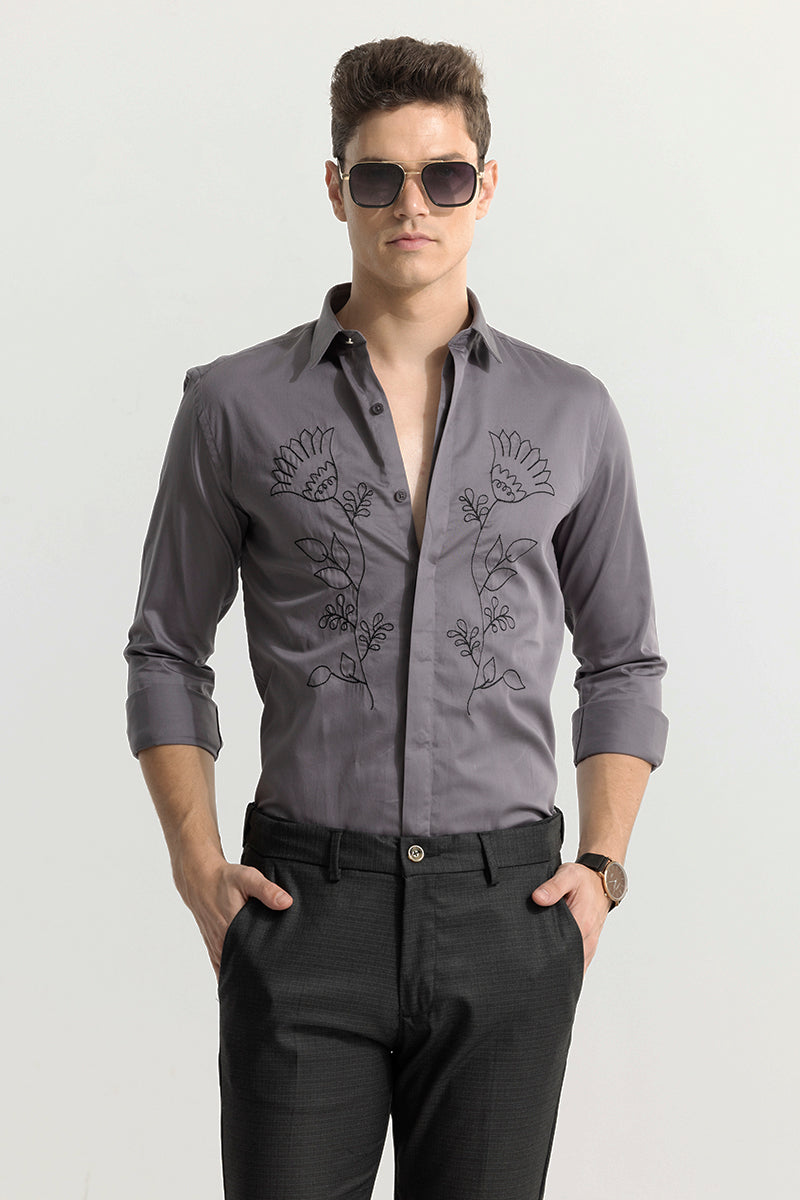 Tulip Embroidery Grey Shirt