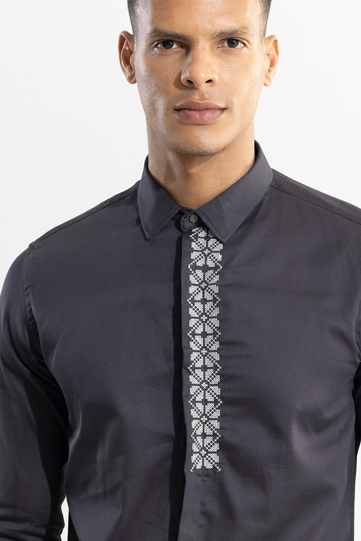 Square Embrioded Black Shirt