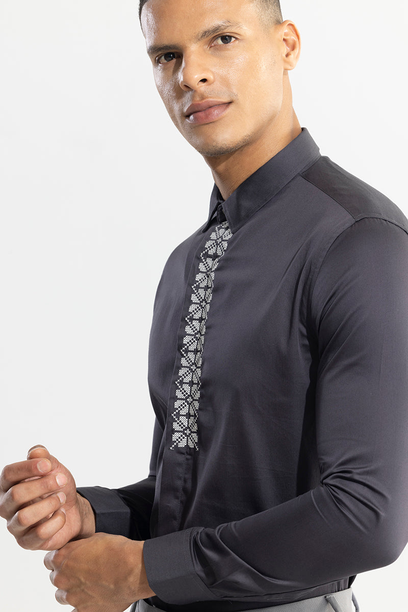 Square Embrioded Black Shirt