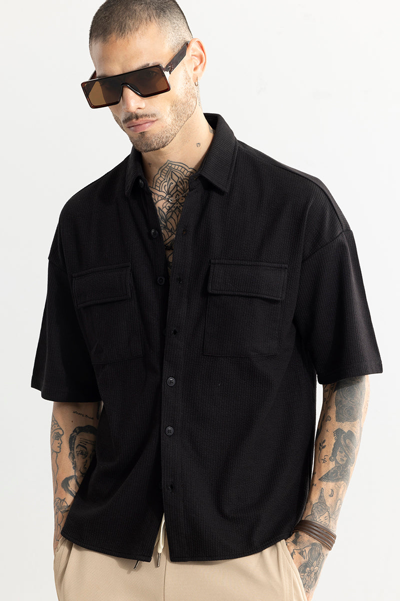 TwinFlap Black Oversized Shirt