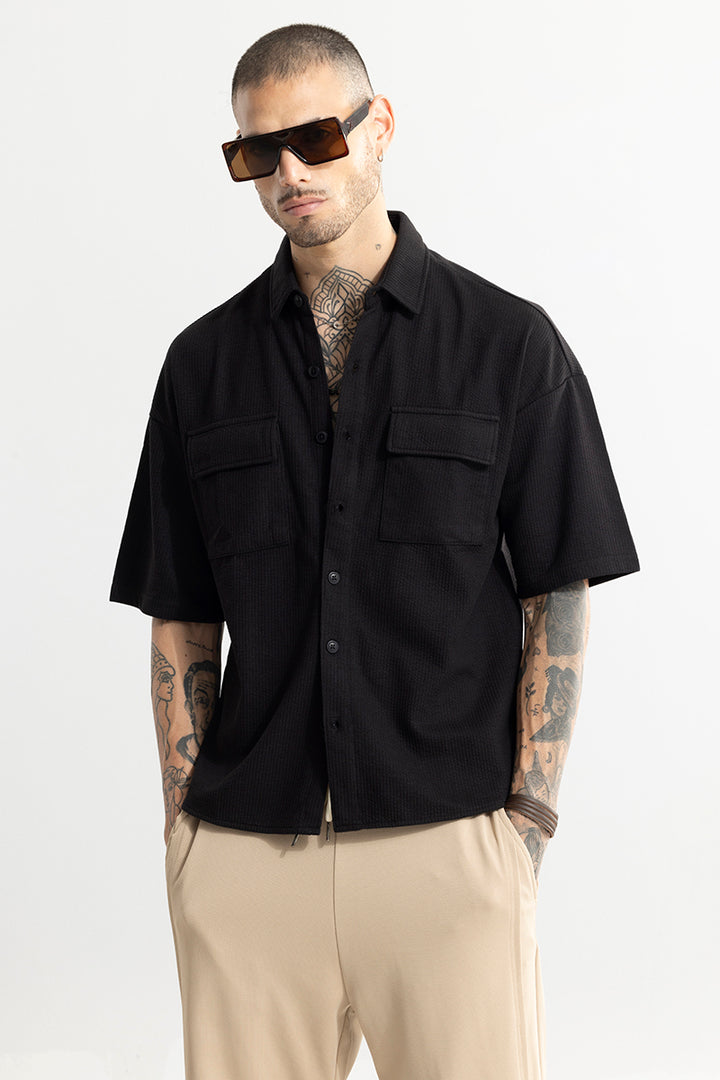 TwinFlap Black Oversized Shirt