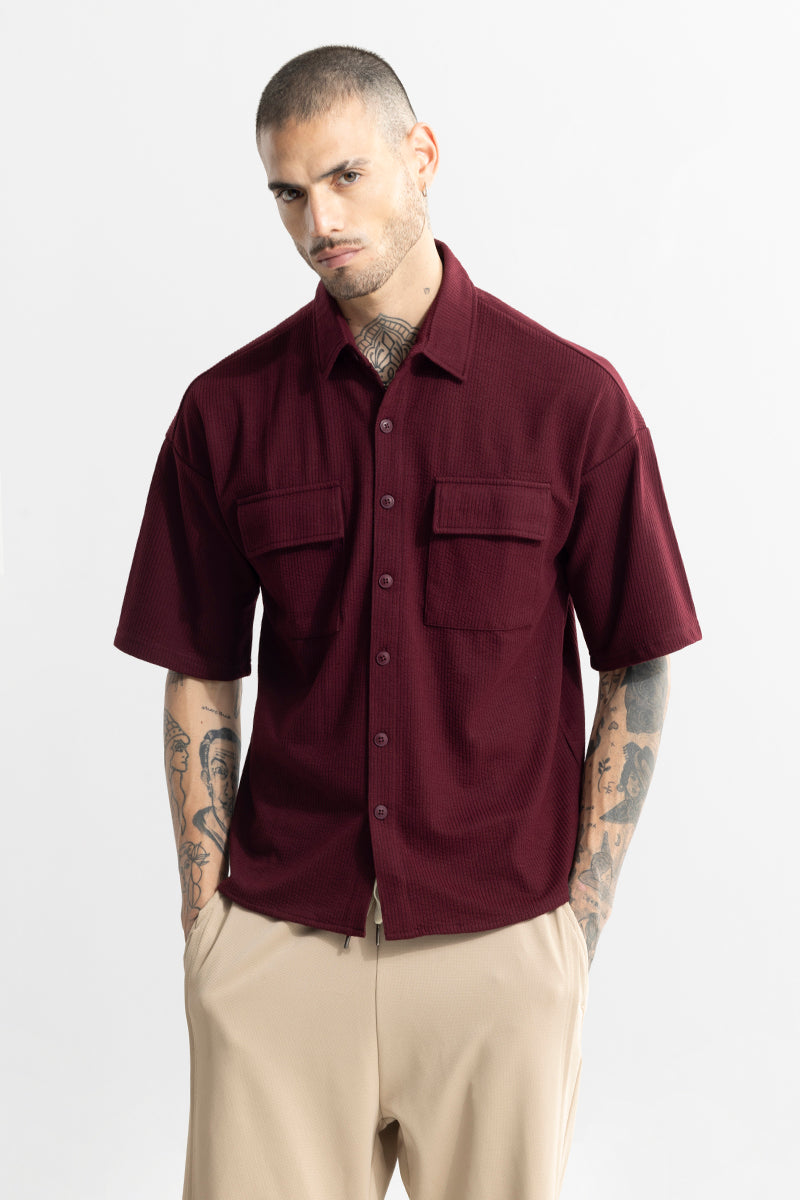 TwinFlap Maroon Oversized Shirt