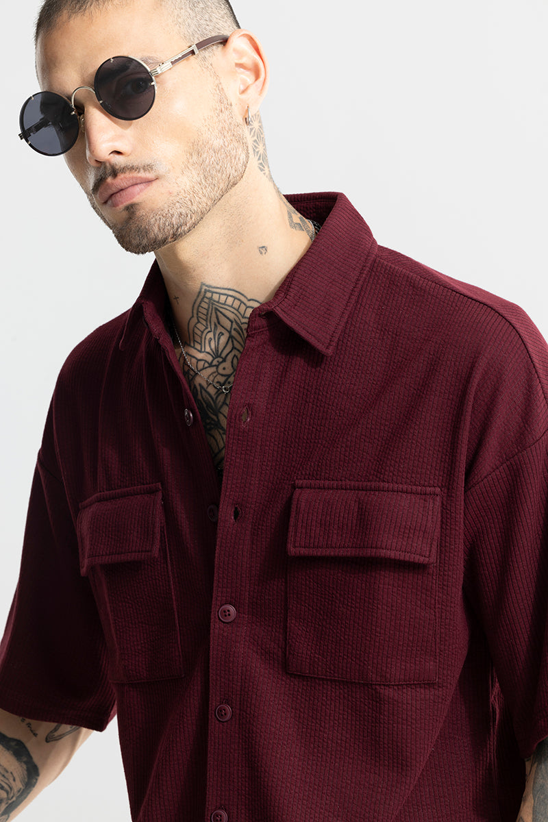 TwinFlap Maroon Oversized Shirt