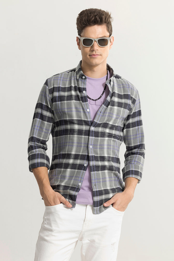 Quadric Charcoal Grey Flannel Check Shirt