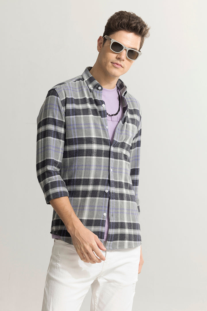 Quadric Charcoal Grey Flannel Check Shirt