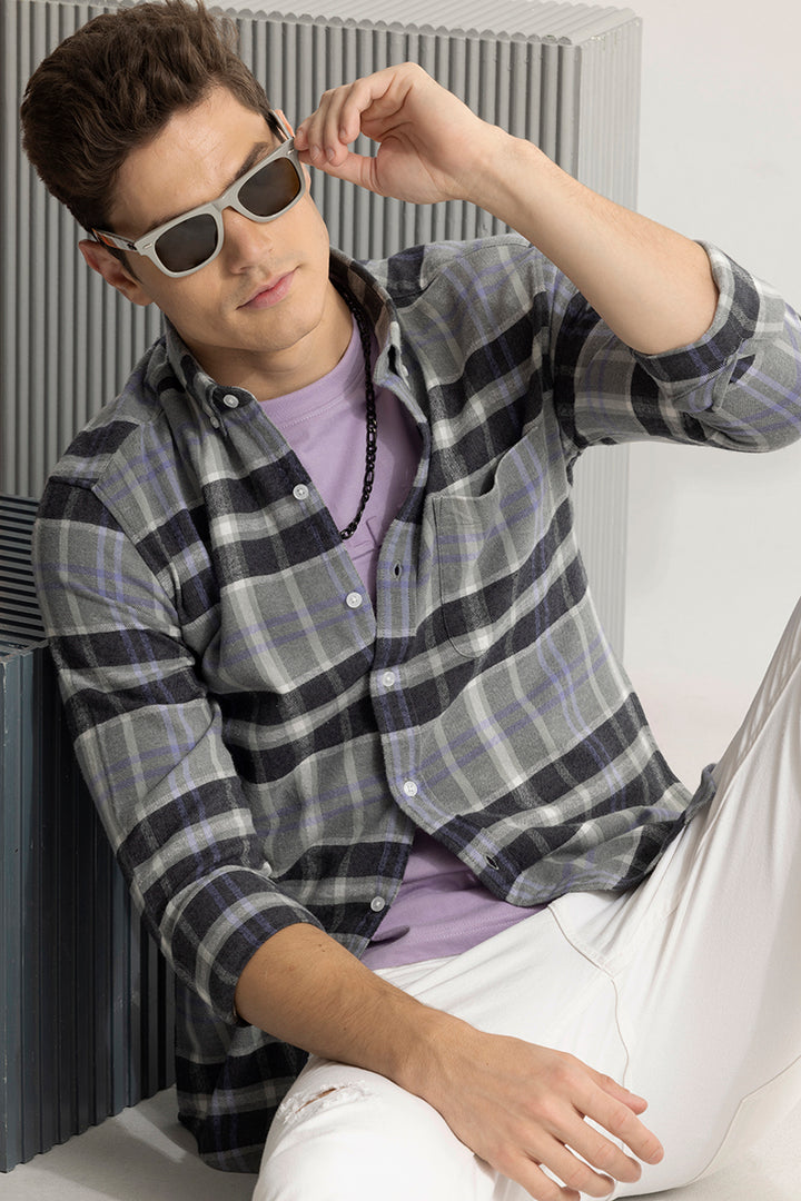 Quadric Charcoal Grey Flannel Check Shirt