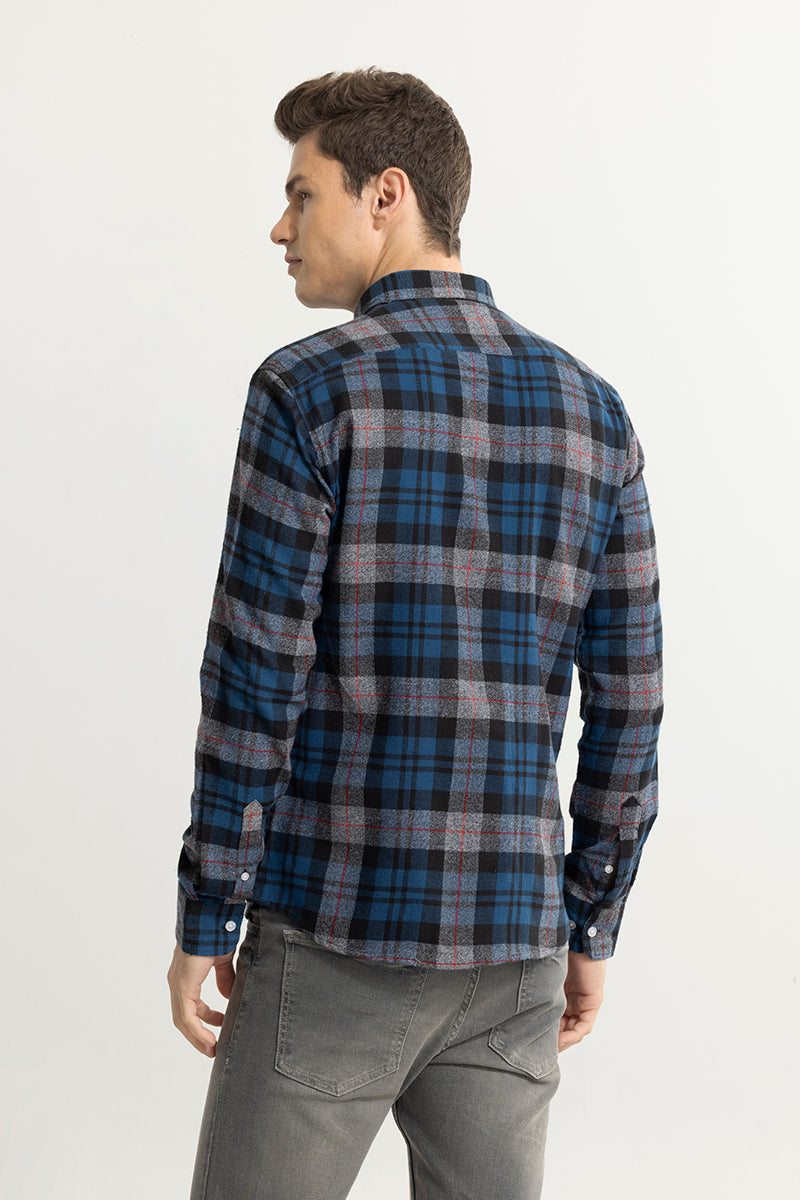 Quadric Charcoal Blue Flannel Check Shirt