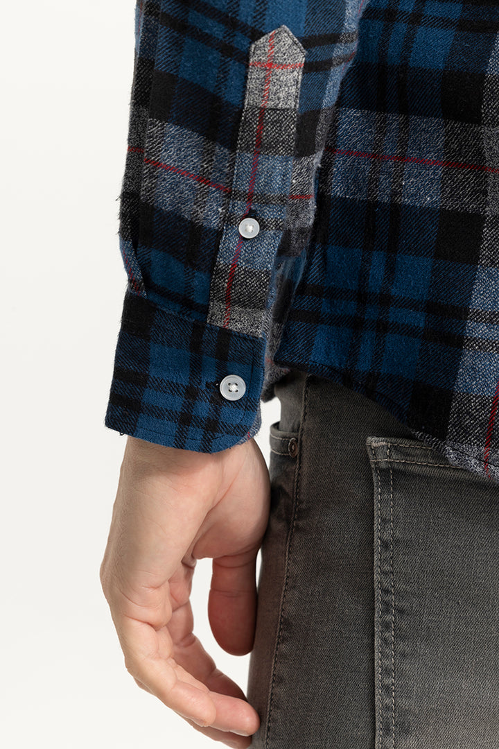 Quadric Charcoal Blue Flannel Check Shirt