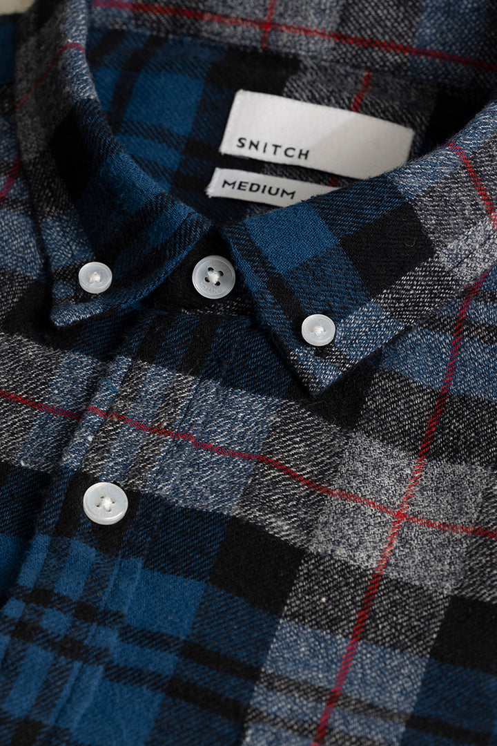 Quadric Charcoal Blue Flannel Check Shirt