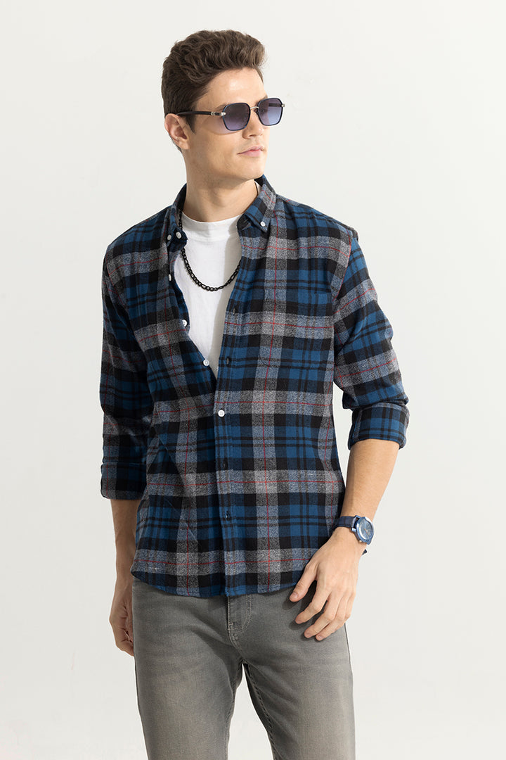 Quadric Charcoal Blue Flannel Check Shirt