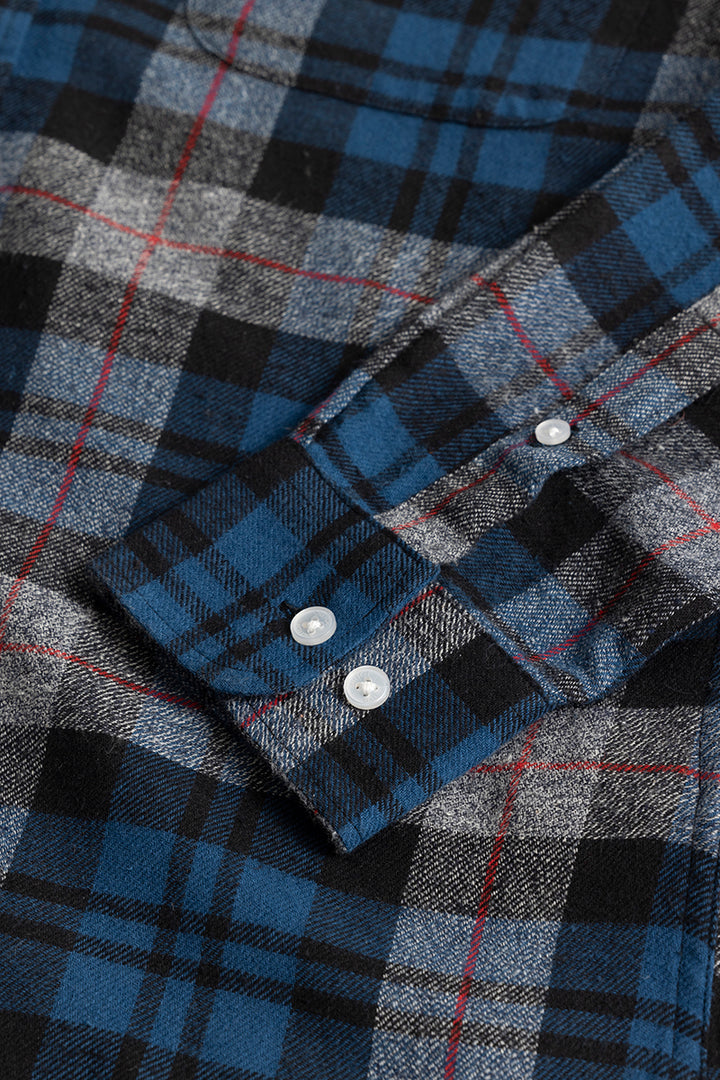 Quadric Charcoal Blue Flannel Check Shirt