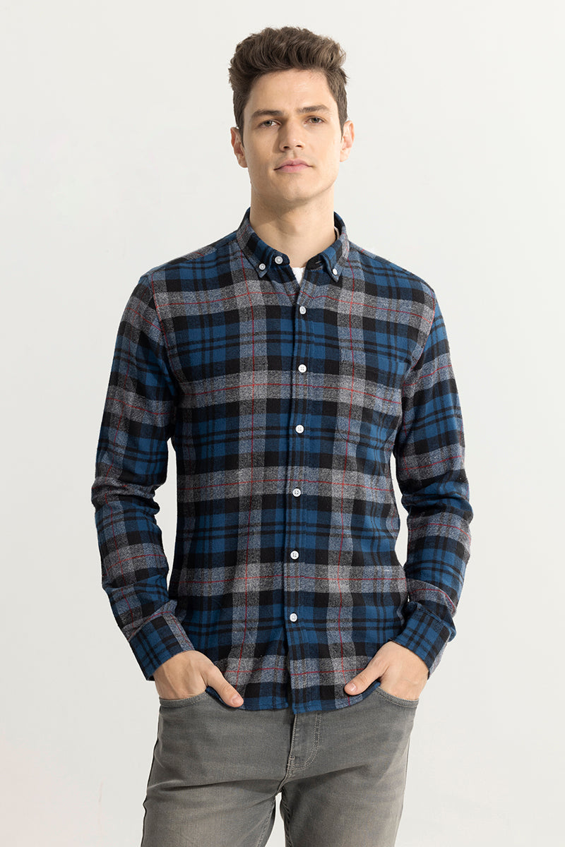 Quadric Charcoal Blue Flannel Check Shirt