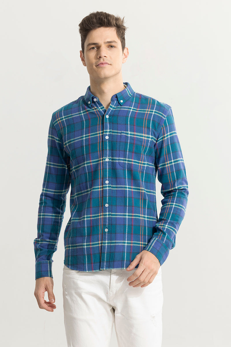 Quadric Charcoal Cobalt Blue Flannel Check Shirt