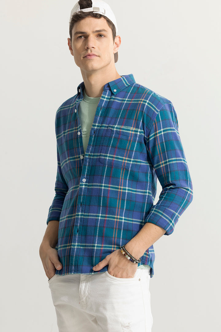 Quadric Charcoal Cobalt Blue Flannel Check Shirt