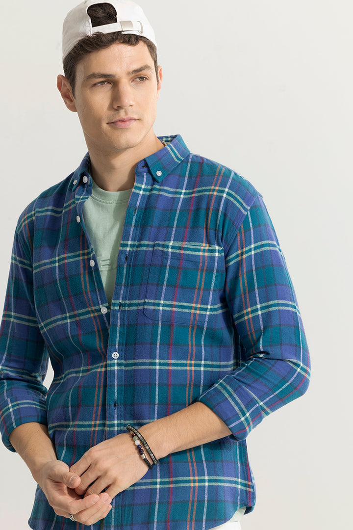 Quadric Charcoal Cobalt Blue Flannel Check Shirt