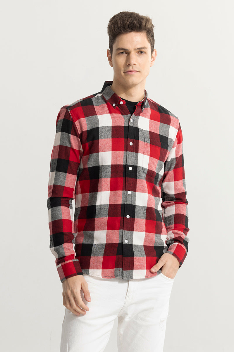 Buy Men's Quadric Charcoal Light Red Flannel Check Shirt Online | SNITCH