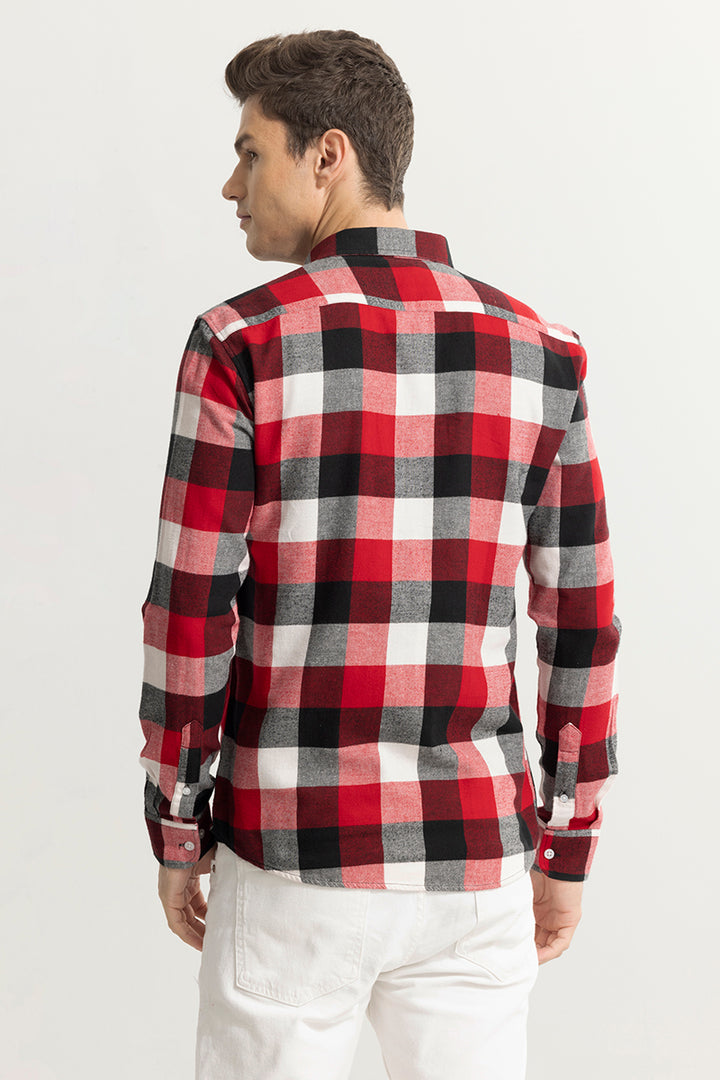 Quadric Charcoal Light Red Flannel Check Shirt