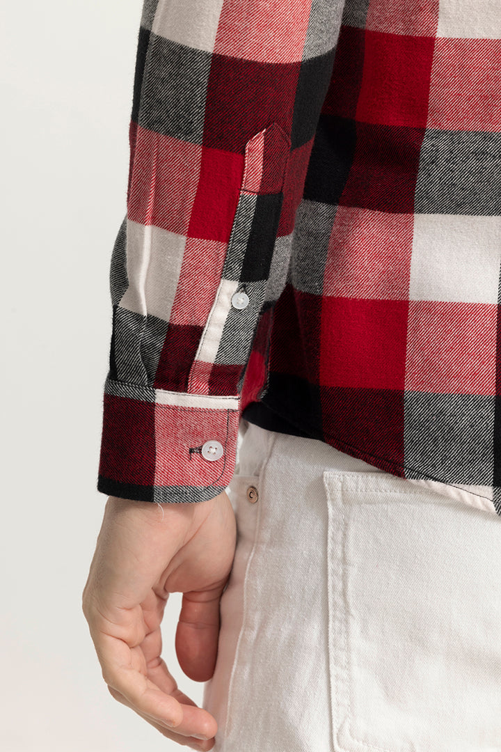 Quadric Charcoal Light Red Flannel Check Shirt