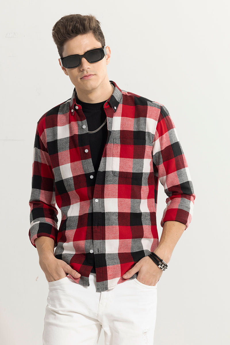 Quadric Charcoal Light Red Flannel Check Shirt