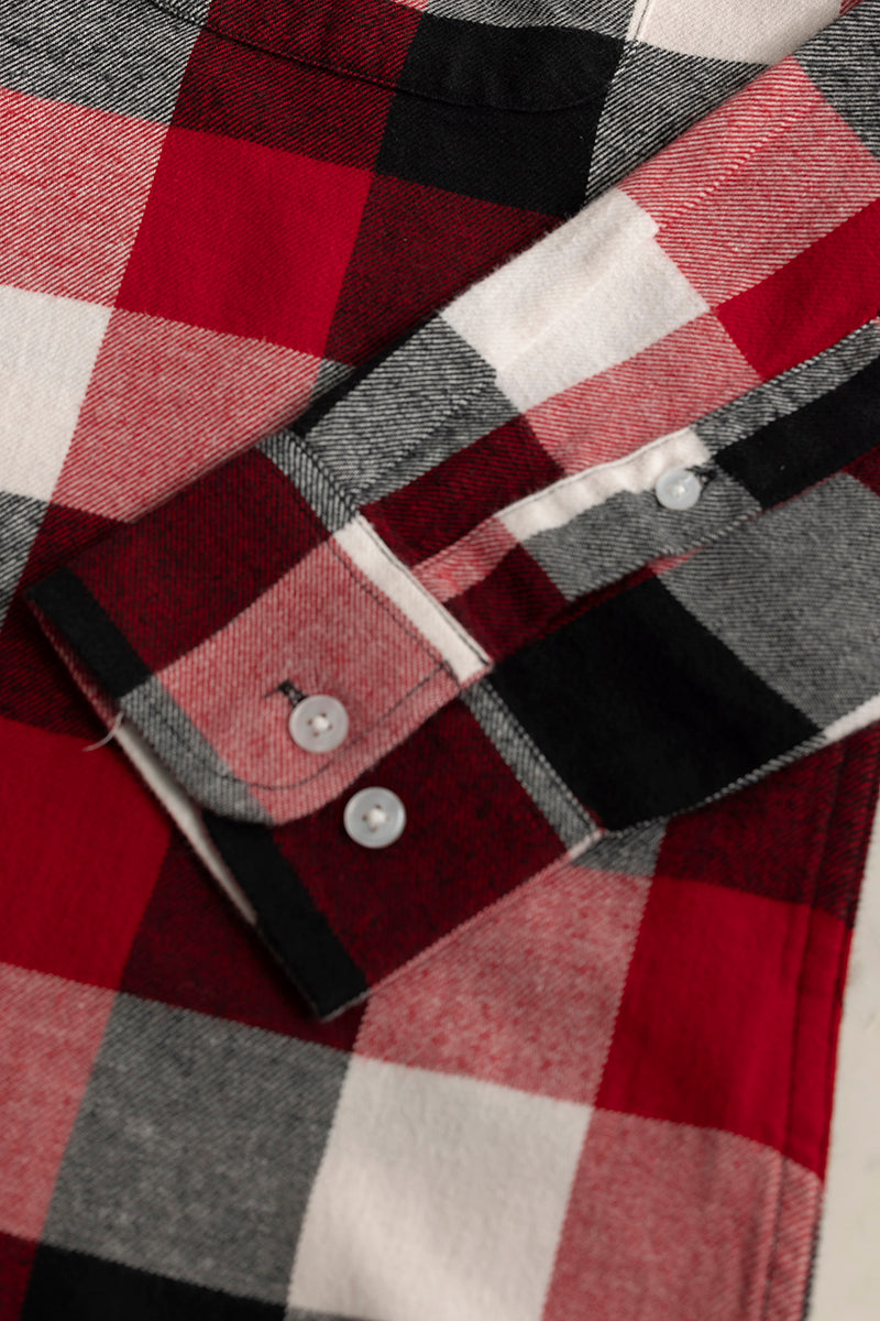 Quadric Charcoal Light Red Flannel Check Shirt